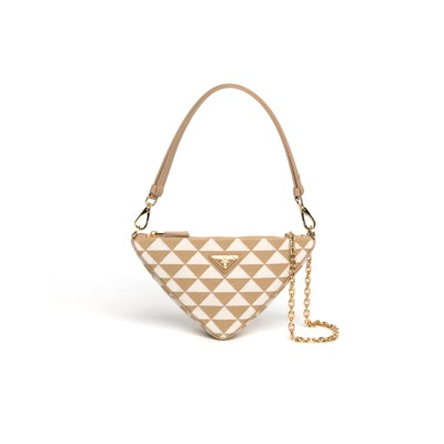 PRADA SYMBOLE TRIANGLE BAG JACQUARD MINI NEUTRAL 1BC543 (27*14*6.5cm) 